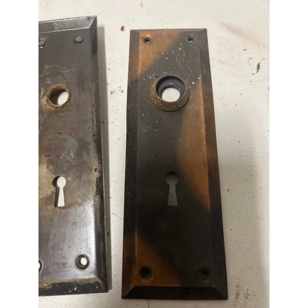 Set Of 6 Antique Japanned Backplate Door Lock Escutcheons-Copper Flash-VG+ COND